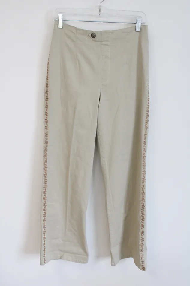 Indigo Moon Embroidered Khaki Wide Leg Pant S Indigo Moon Necklaces
