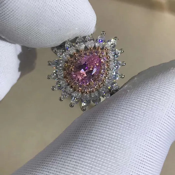 1 Carat Pink Pear Cut Double Halo Starburst Beadset Moissanite Ring Leyloon Jewelry Rings 1 Carat Pink Pear Cut Double Halo Starburst Beadset Moissanite Ring Leyloon Jewelry Rings