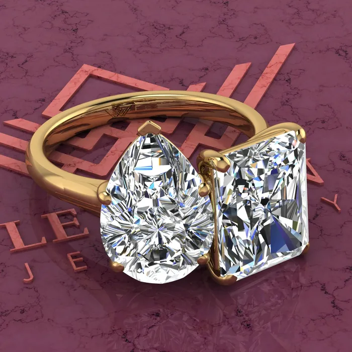 4 Carat Pear Cut 4 Carat Medium Radiant Cut TwoStone Basket D Color Moissanite Ring Leyloon Jewelry Rings 4 Carat Pear Cut 4 Carat Medium Radiant Cut TwoStone Basket D Color Moissanite Ring Leyloon Jewelry Rings