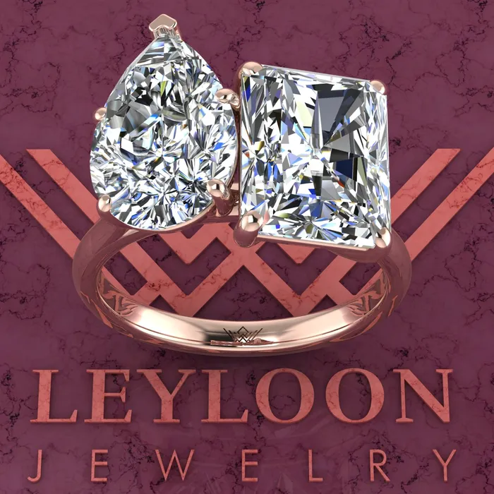 4 Carat Pear Cut 4 Carat Medium Radiant Cut TwoStone Basket D Color Moissanite Ring Leyloon Jewelry Rings