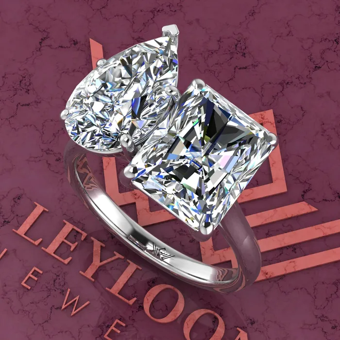 4 Carat Pear Cut 4 Carat Medium Radiant Cut TwoStone Basket D Color Moissanite Ring Leyloon Jewelry Rings
