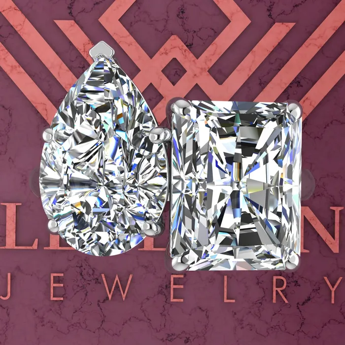 4 Carat Pear Cut 4 Carat Medium Radiant Cut TwoStone Basket D Color Moissanite Ring Leyloon Jewelry Rings