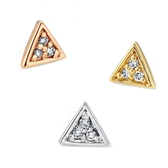 Earrings Body Vision BVLA threadless Micro Pave Triangle Pin in Gold with DIAMONDS