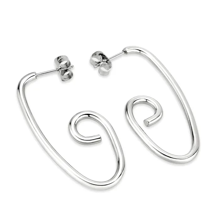 Earrings Green CJ3843 Wholesale Womens Minimalist Stainless Steel Swirl Earrings