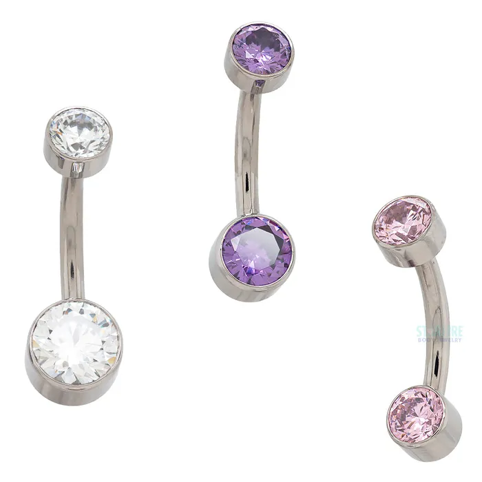 Earrings LeRoi Double Bezel Faceted Gem Navel Curve
