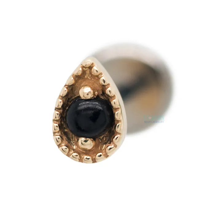 LeRoi Earrings Millgrain Pear Threaded End in Gold with Stone Cabochon