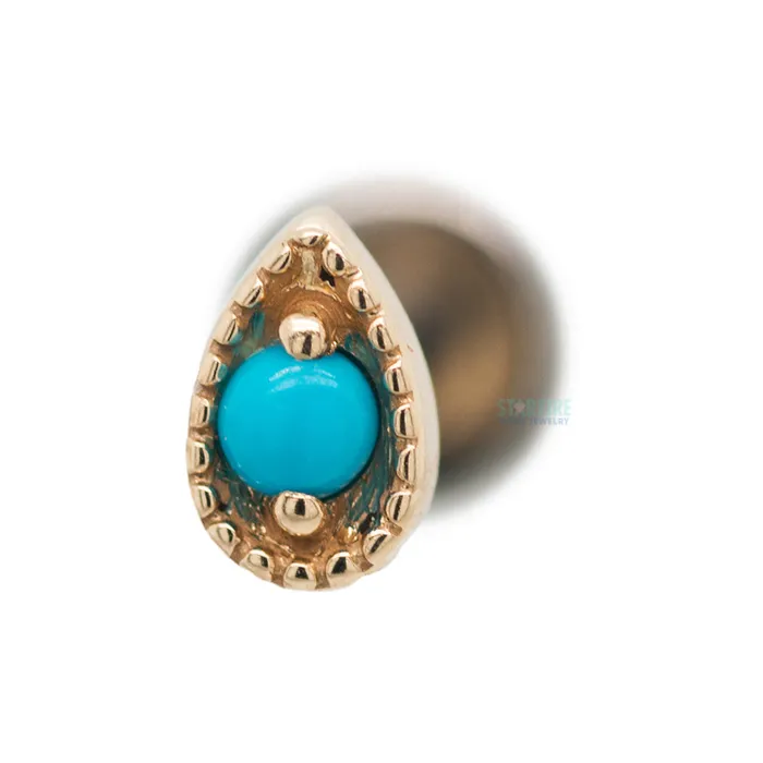 LeRoi Earrings Millgrain Pear Threaded End in Gold with Stone Cabochon