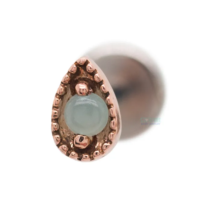 LeRoi Earrings Millgrain Pear Threaded End in Gold with Stone Cabochon