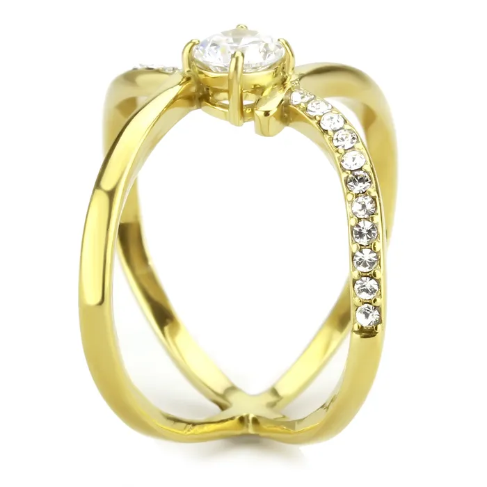 Rings Green CJ3709 Wholesale Womens Stainless Steel IP Gold AAA Grade CZ Clear X Cuff Ring Rings Green CJ3709 Wholesale Womens Stainless Steel IP Gold AAA Grade CZ Clear X Cuff Ring