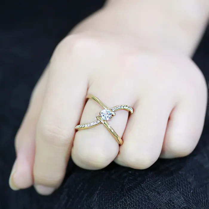 Rings Green CJ3709 Wholesale Womens Stainless Steel IP Gold AAA Grade CZ Clear X Cuff Ring Rings Green CJ3709 Wholesale Womens Stainless Steel IP Gold AAA Grade CZ Clear X Cuff Ring