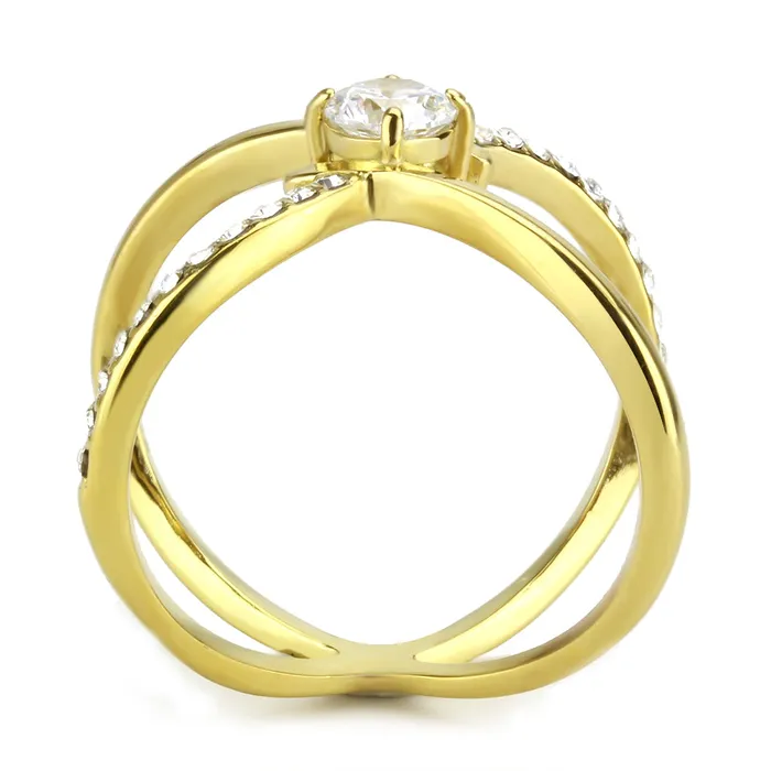 Rings Green CJ3709 Wholesale Womens Stainless Steel IP Gold AAA Grade CZ Clear X Cuff Ring Rings Green CJ3709 Wholesale Womens Stainless Steel IP Gold AAA Grade CZ Clear X Cuff Ring