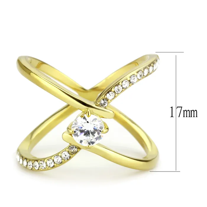 Rings Green CJ3709 Wholesale Womens Stainless Steel IP Gold AAA Grade CZ Clear X Cuff Ring Rings Green CJ3709 Wholesale Womens Stainless Steel IP Gold AAA Grade CZ Clear X Cuff Ring