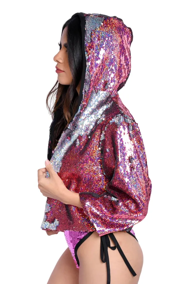 Sequin Cropped Jacket Pink Stars THE LUMi SHOP Earrings