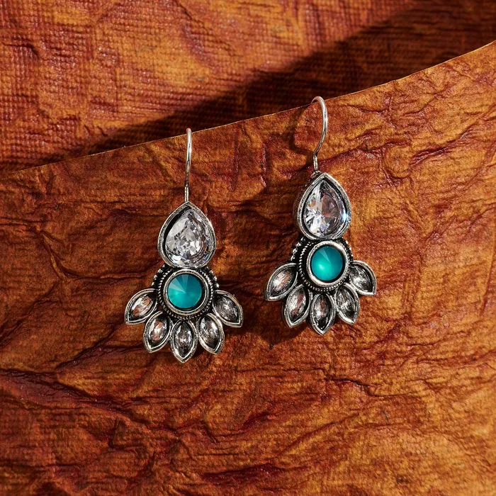 Teejh Ayeshna Teal Silver Oxidised Earrings Teejh Earrings