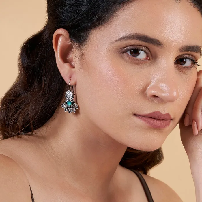 Teejh Ayeshna Teal Silver Oxidised Earrings Teejh Earrings