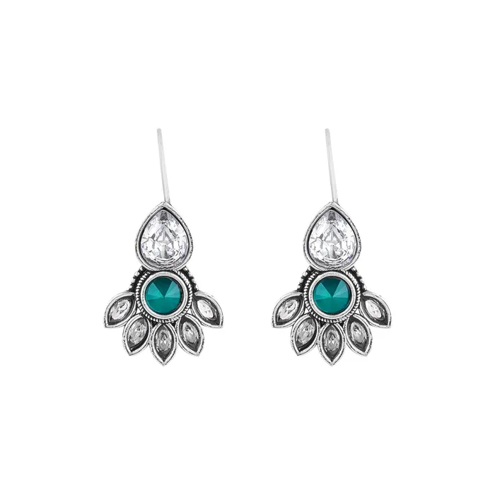 Teejh Ayeshna Teal Silver Oxidised Earrings Teejh Earrings