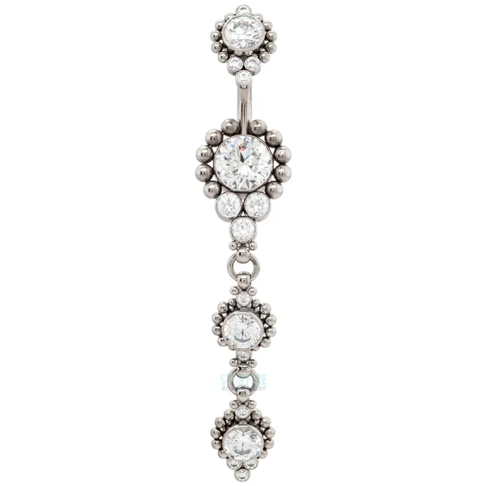 Veil Cascade Faceted Gem Navel Curve with Dangle LeRoi Earrings