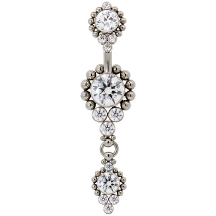 Veil Cascade Faceted Gem Navel Curve with Dangle LeRoi Earrings