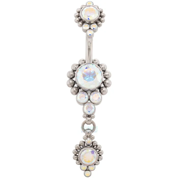 Veil Cascade Faceted Gem Navel Curve with Dangle LeRoi Earrings