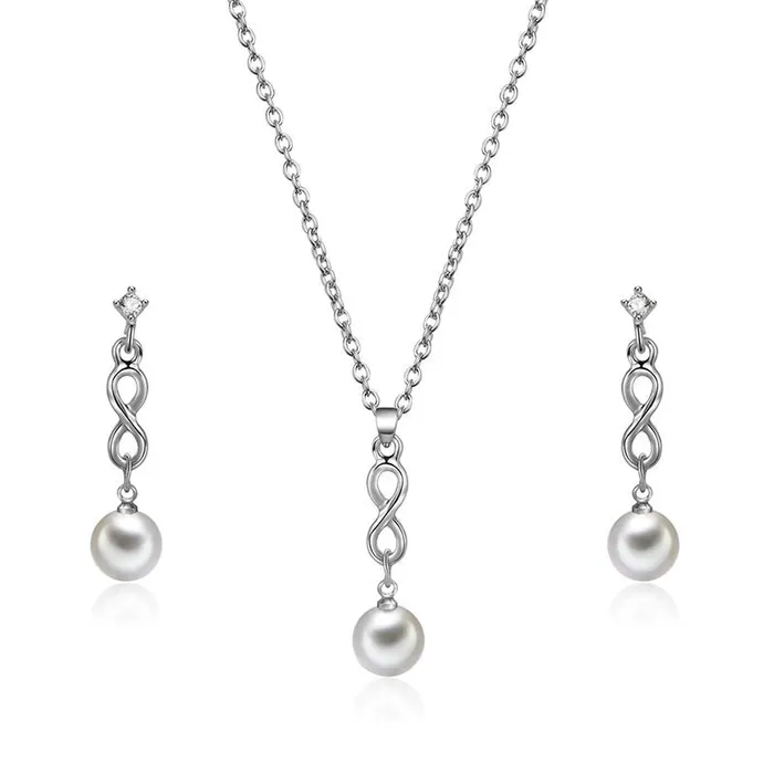 01 Necklaces N2022 Silver Infinity Pearl Dangle Necklace with FREE Earrings