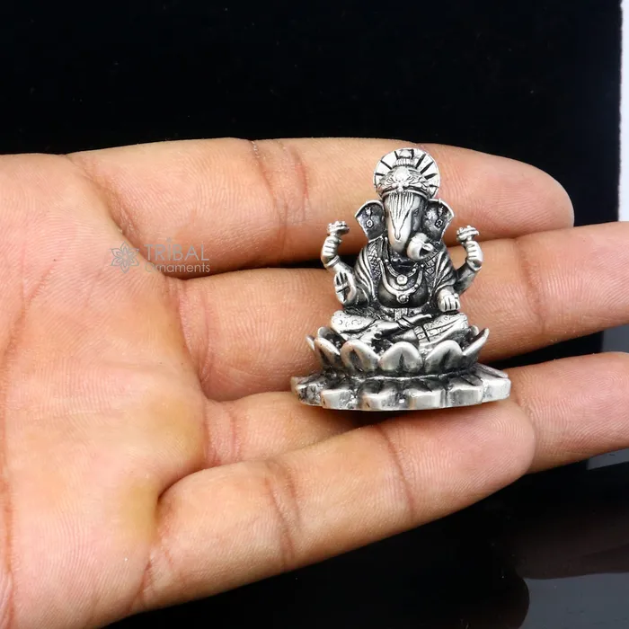 15 925 Sterling silver lord Ganesha Kamlasan statue puja article figurine Diwali puja Divine silver article of prosperity wealth art714 TRIBAL ORNAMENTS Necklaces