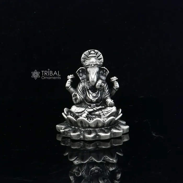 15 925 Sterling silver lord Ganesha Kamlasan statue puja article figurine Diwali puja Divine silver article of prosperity wealth art714 TRIBAL ORNAMENTS Necklaces