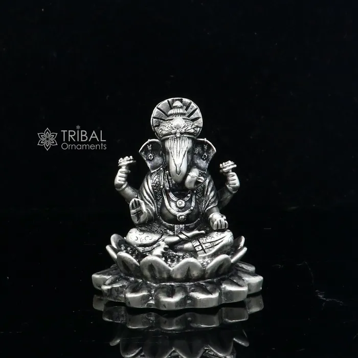 15 925 Sterling silver lord Ganesha Kamlasan statue puja article figurine Diwali puja Divine silver article of prosperity wealth art714 TRIBAL ORNAMENTS Necklaces