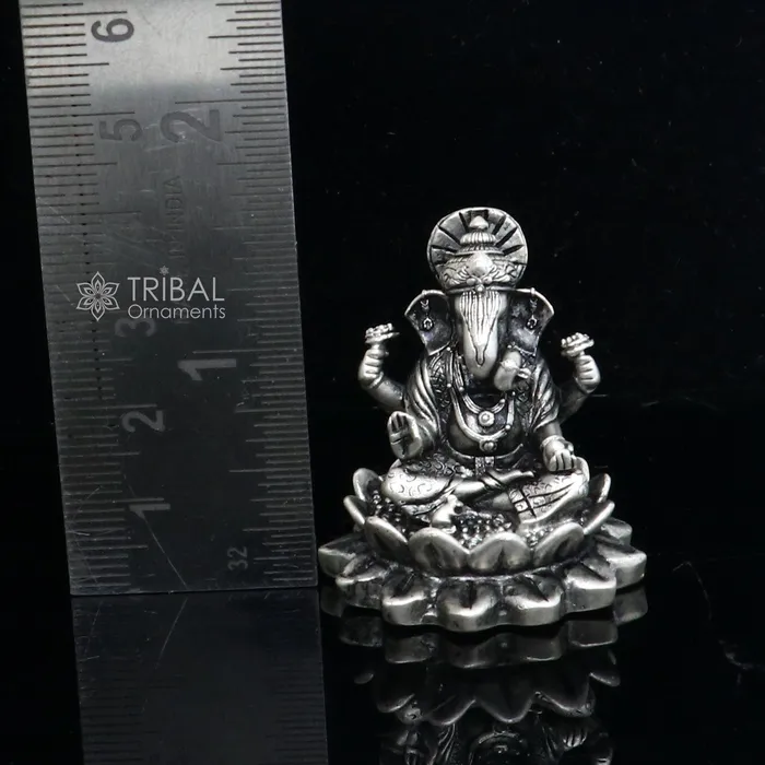 15 925 Sterling silver lord Ganesha Kamlasan statue puja article figurine Diwali puja Divine silver article of prosperity wealth art714 TRIBAL ORNAMENTS Necklaces