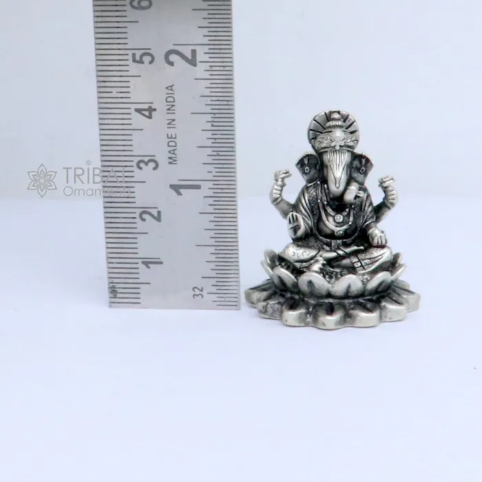 15 925 Sterling silver lord Ganesha Kamlasan statue puja article figurine Diwali puja Divine silver article of prosperity wealth art714 TRIBAL ORNAMENTS Necklaces
