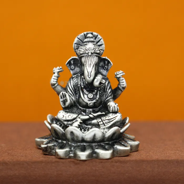 15 925 Sterling silver lord Ganesha Kamlasan statue puja article figurine Diwali puja Divine silver article of prosperity wealth art714 TRIBAL ORNAMENTS Necklaces
