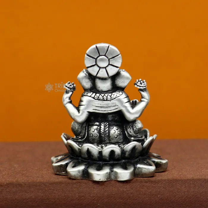 15 925 Sterling silver lord Ganesha Kamlasan statue puja article figurine Diwali puja Divine silver article of prosperity wealth art714 TRIBAL ORNAMENTS Necklaces