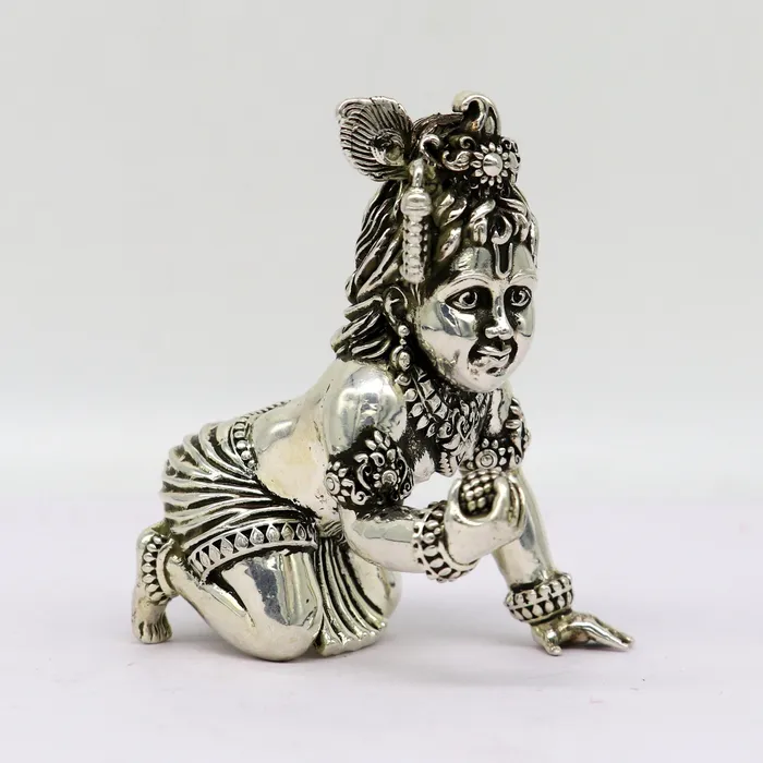 925 Sterling silver customized Idol Krishna Bal Gopal statue figurine laddu gopal sculpture home temple utensil silver article su210 TRIBAL ORNAMENTS Rings
