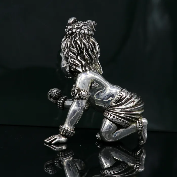 925 Sterling silver customized Idol Krishna Bal Gopal statue figurine laddu gopal sculpture home temple utensil silver article su210 TRIBAL ORNAMENTS Rings