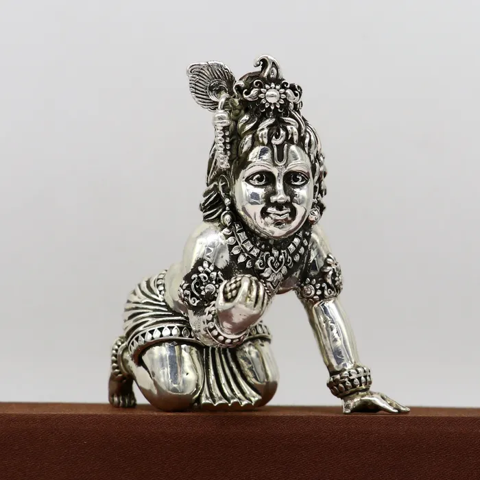 925 Sterling silver customized Idol Krishna Bal Gopal statue figurine laddu gopal sculpture home temple utensil silver article su210 TRIBAL ORNAMENTS Rings