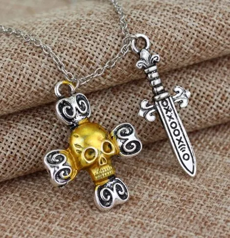 alice Necklaces AZ101 Silver Gold Accent Skull Sword Necklace with FREE EARRINGS alice Necklaces AZ101 Silver Gold Accent Skull Sword Necklace with FREE EARRINGS