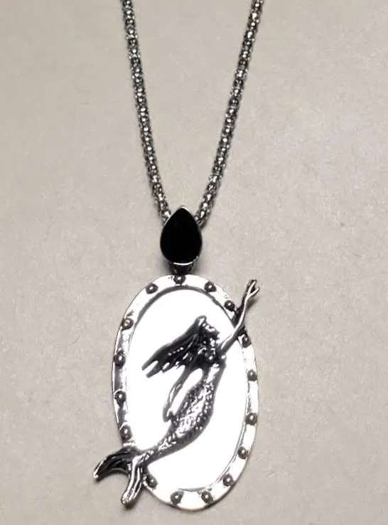 alice Necklaces N359 Silver Mermaid Mirror Necklace with FREE EARRINGS