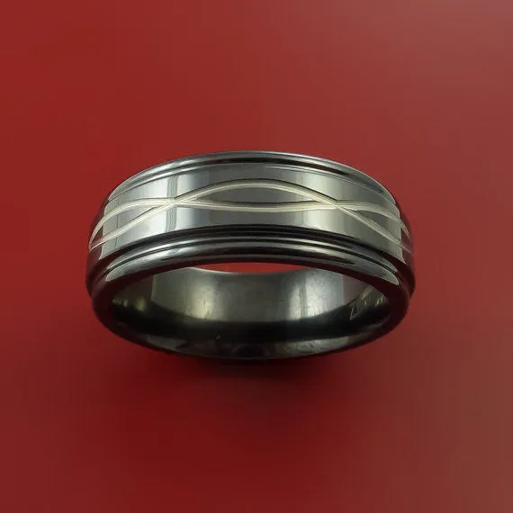 Black Zirconium Ring with Infinity Etched Celtic Design Inlay Custom Made Band Lashbrook Rings Black Zirconium Ring with Infinity Etched Celtic Design Inlay Custom Made Band Lashbrook Rings
