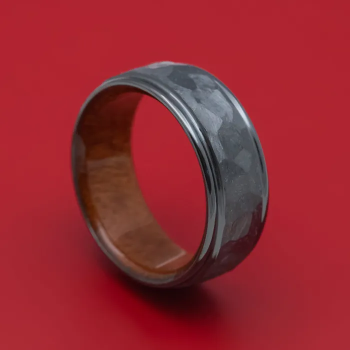 Black Zirconium Rock Finish Band with Wood Sleeve Custom Made Ring Lashbrook Rings Black Zirconium Rock Finish Band with Wood Sleeve Custom Made Ring Lashbrook Rings