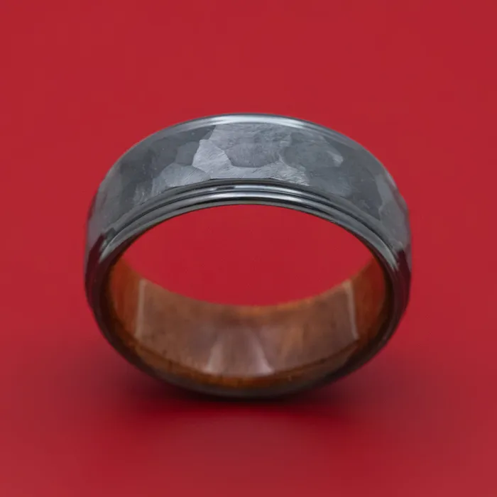 Black Zirconium Rock Finish Band with Wood Sleeve Custom Made Ring Lashbrook Rings Black Zirconium Rock Finish Band with Wood Sleeve Custom Made Ring Lashbrook Rings