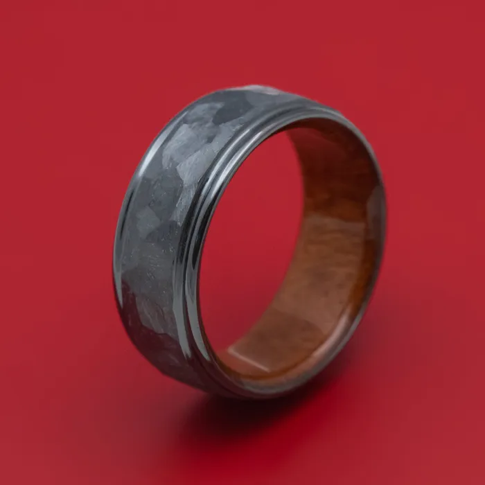 Black Zirconium Rock Finish Band with Wood Sleeve Custom Made Ring Lashbrook Rings Black Zirconium Rock Finish Band with Wood Sleeve Custom Made Ring Lashbrook Rings