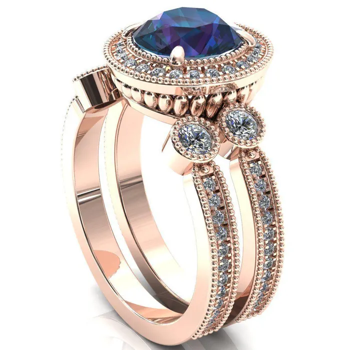 Brachium Round Alexandrite Milgrain Halo 34 Eternity Accent Diamond Ring Fire Brilliance Rings