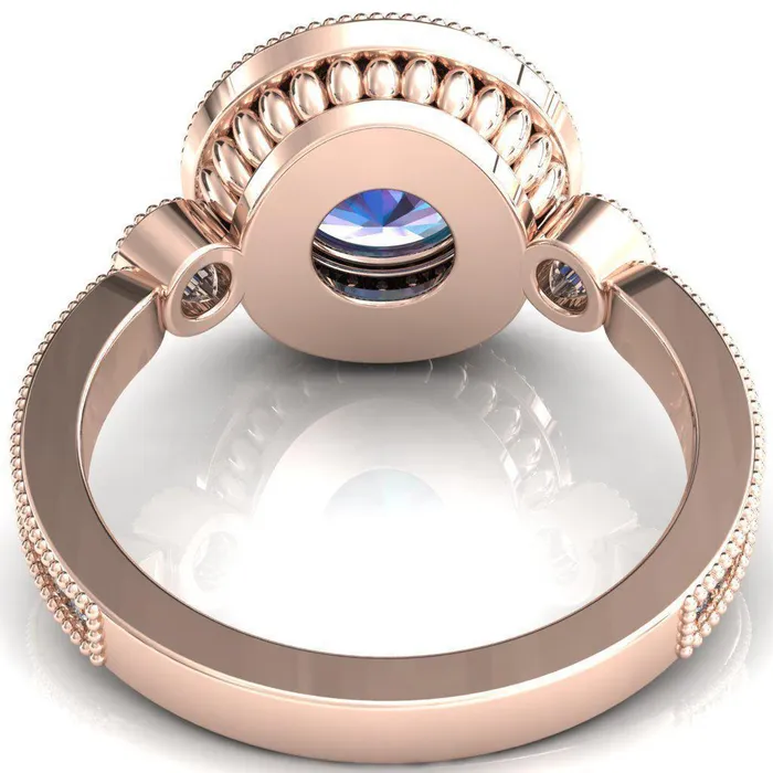 Brachium Round Alexandrite Milgrain Halo 34 Eternity Accent Diamond Ring Fire Brilliance Rings