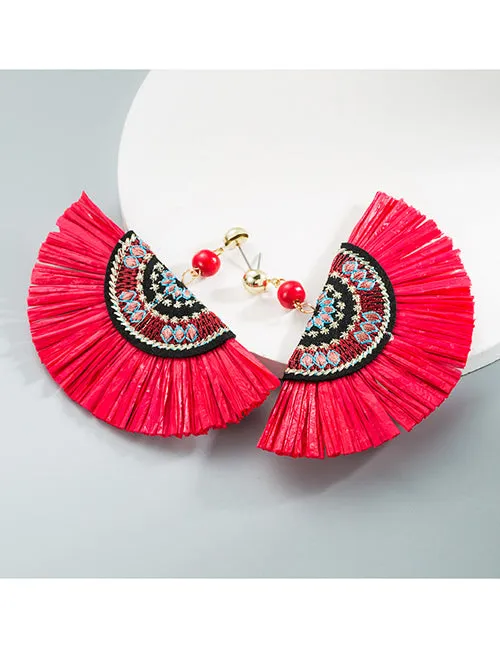 E1830 Red Fan Shape Earrings 02 Earrings