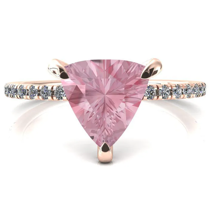 Ezili Trillion Pink Sapphire 3 Claw Prong Micro Pave Diamond Sides Engagement Ring Fire Brilliance Rings