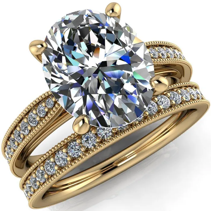 Fire Brilliance Hathaway Oval Center Stone 4 Prong Milgrain Cathedral Engagement Ring Rings