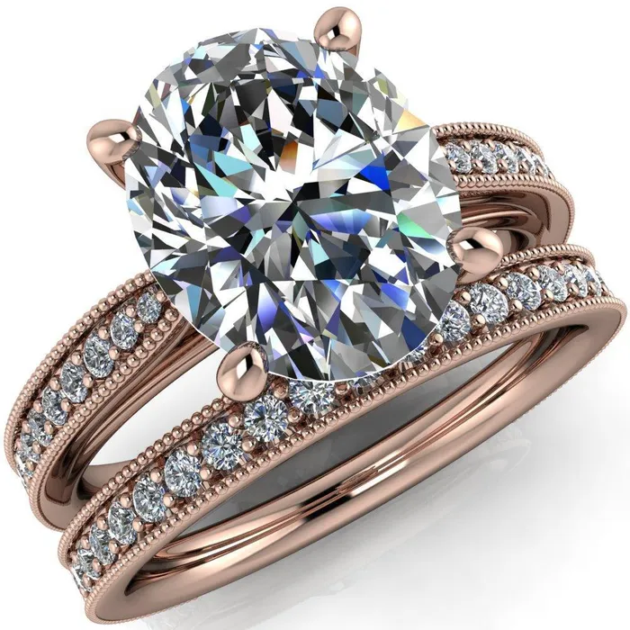 Fire Brilliance Hathaway Oval Center Stone 4 Prong Milgrain Cathedral Engagement Ring Rings