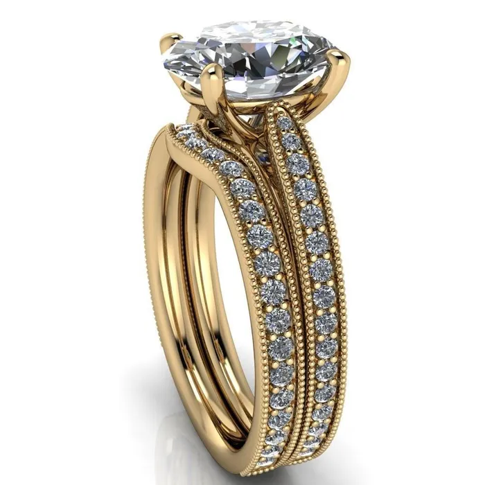 Fire Brilliance Hathaway Oval Center Stone 4 Prong Milgrain Cathedral Engagement Ring Rings