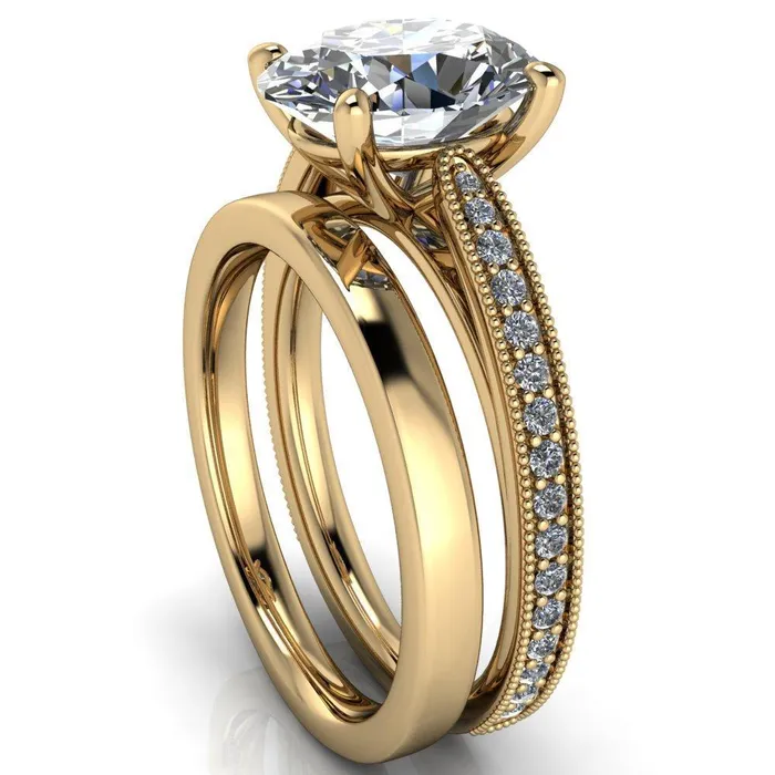 Fire Brilliance Hathaway Oval Center Stone 4 Prong Milgrain Cathedral Engagement Ring Rings