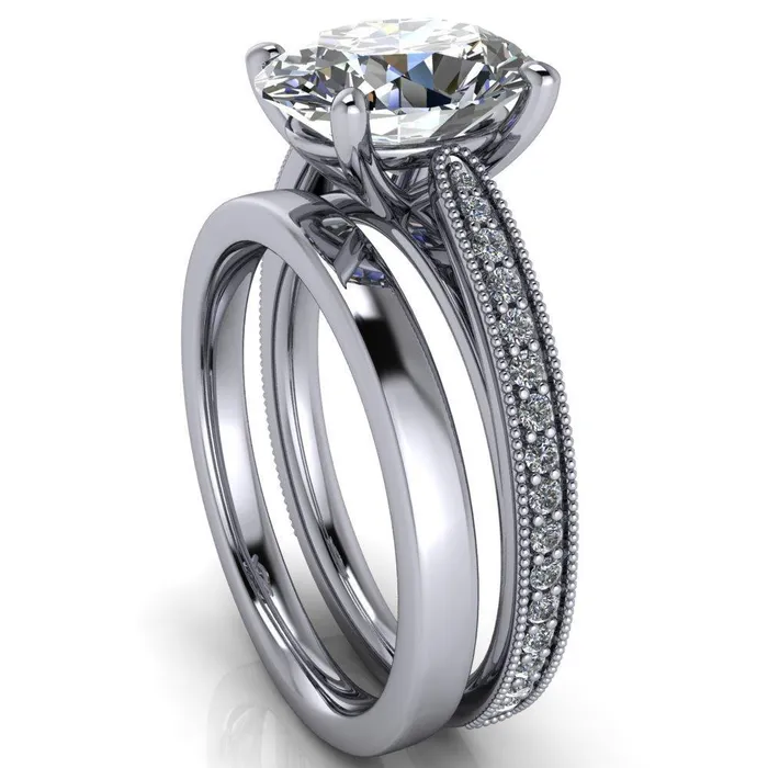 Fire Brilliance Hathaway Oval Center Stone 4 Prong Milgrain Cathedral Engagement Ring Rings