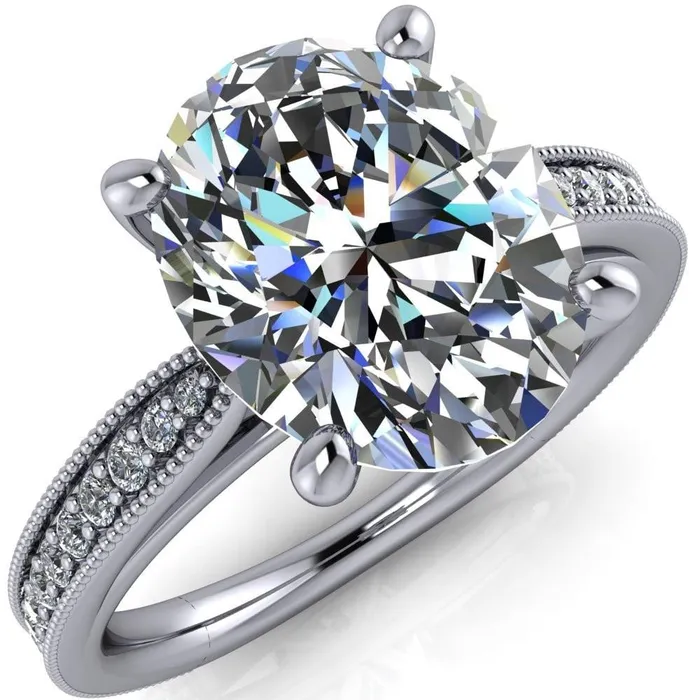 Fire Brilliance Hathaway Oval Center Stone 4 Prong Milgrain Cathedral Engagement Ring Rings